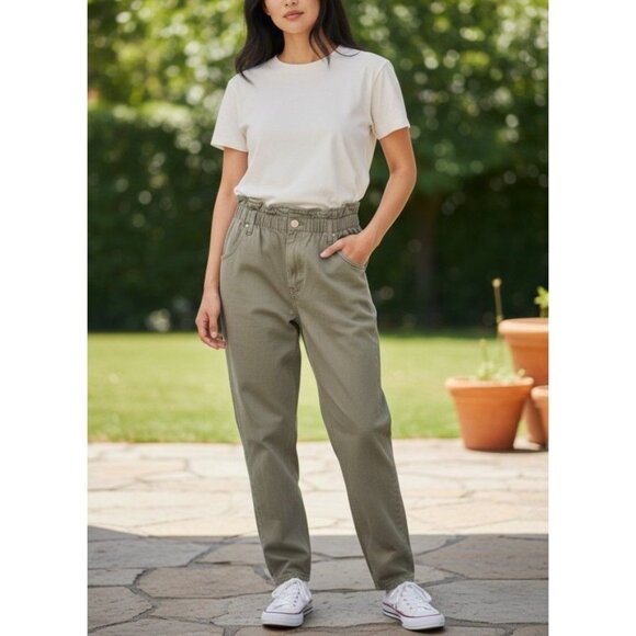 Forever 21 Womens Khaki Elastic Waist Pants Size S - Picture 1 of 10